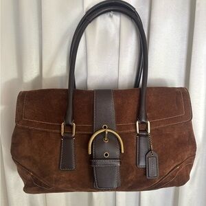 Coach Legacy Suede & Leather Handbag Brown